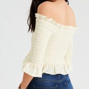 American eagle yellow cropped off the shoulder top